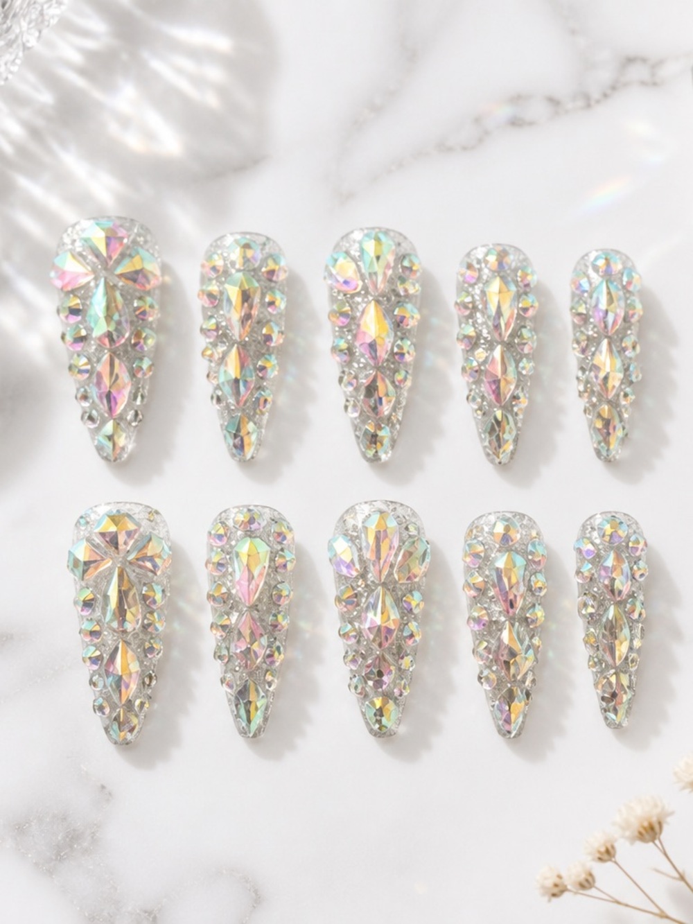 Iridescent Crystal Rhinestone Press-On Nails